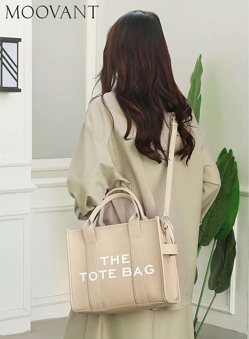 Moovant Women's Tote Bag, Large PU Leather Trendy Tote Handbag, Top Handle Shoulder Crossbody Bag, for School, Office, Travel, Beige  - Image 2