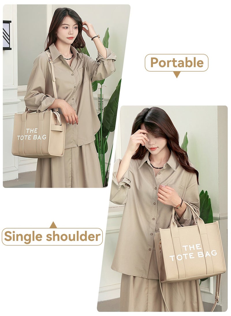 Moovant Women's Tote Bag, Large PU Leather Trendy Tote Handbag, Top Handle Shoulder Crossbody Bag, for School, Office, Travel, Beige  - Image 3