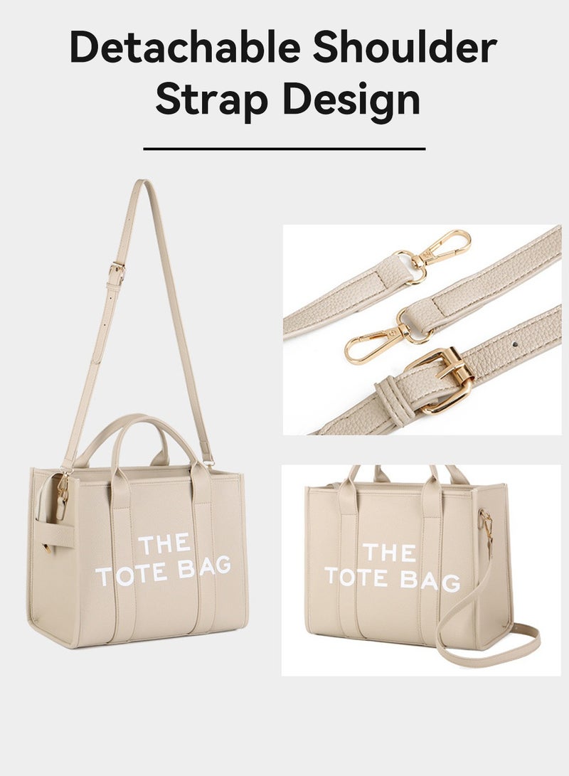 Moovant Women's Tote Bag, Large PU Leather Trendy Tote Handbag, Top Handle Shoulder Crossbody Bag, for School, Office, Travel, Beige  - Image 4