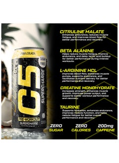 C5 Energy C5 Energy Drink Supercharge Pina Colada Pre Workout - Sugar Free, Zero Calories, 200mg High Caffeine , Creatine - Beta Alanine - Citrulline Malate - High-Performance Pre-Workout Booster Supplement Pack of 12  - Image 5