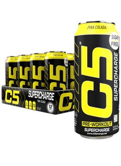 C5 Energy C5 Energy Drink Supercharge Pina Colada Pre Workout - Sugar Free, Zero Calories, 200mg High Caffeine , Creatine - Beta Alanine - Citrulline Malate - High-Performance Pre-Workout Booster Supplement Pack of 12  - Image 1