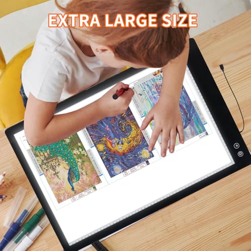 KEIWRLIGHT Rechargeable A2 Light Pad for Diamond Painting, 3 Colors High Bright Tracing Light Box with 6 Levels/Stepless Dimming, Fast Charging Adapter & 5555Lux, Large Drawing Light Board for Sketching - Image 2