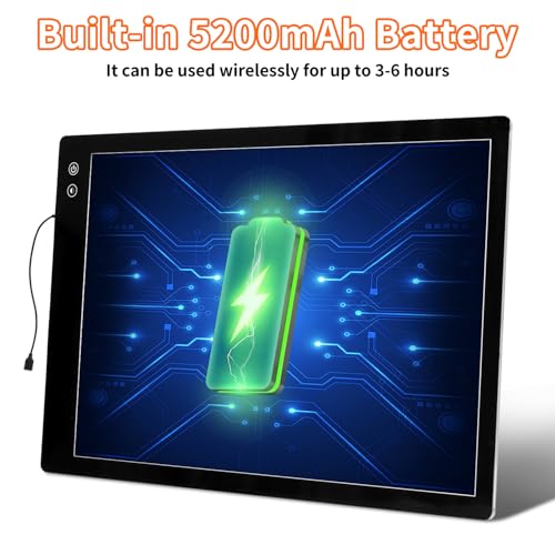 KEIWRLIGHT Rechargeable A2 Light Pad for Diamond Painting, 3 Colors High Bright Tracing Light Box with 6 Levels/Stepless Dimming, Fast Charging Adapter & 5555Lux, Large Drawing Light Board for Sketching - Image 4