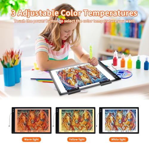 KEIWRLIGHT Rechargeable A2 Light Pad for Diamond Painting, 3 Colors High Bright Tracing Light Box with 6 Levels/Stepless Dimming, Fast Charging Adapter & 5555Lux, Large Drawing Light Board for Sketching - Image 5