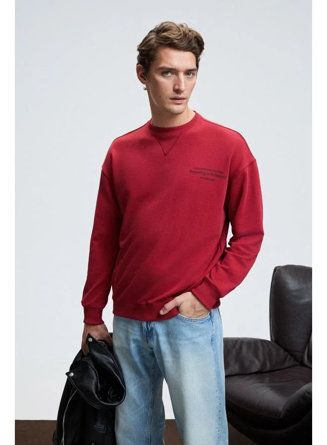 GRIMELANGE CASPIAN Men's Cotton Bike Neck Carrot Stitch Printed Red Sweatshirt.