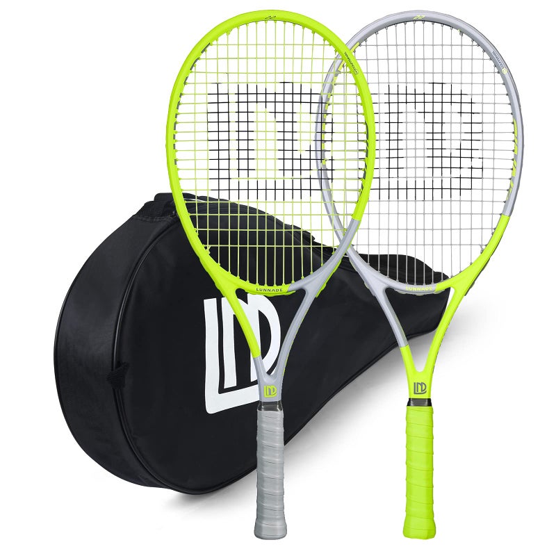 LUNNADE Adults Tennis Racket 2 Pack, Durable 27 Inch Coupled Tennis Racquet Light-Weight, Pre-Strung and Regrip, Suitable for Beginners to Intermediate Players - Image 1