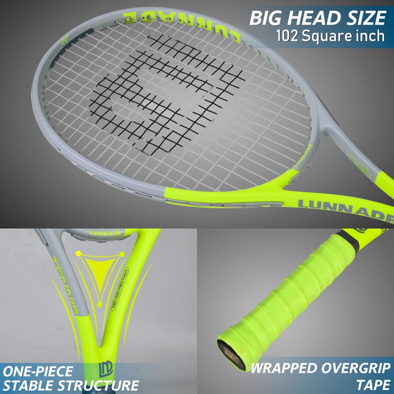 LUNNADE Adults Tennis Racket 2 Pack, Durable 27 Inch Coupled Tennis Racquet Light-Weight, Pre-Strung and Regrip, Suitable for Beginners to Intermediate Players - Image 3