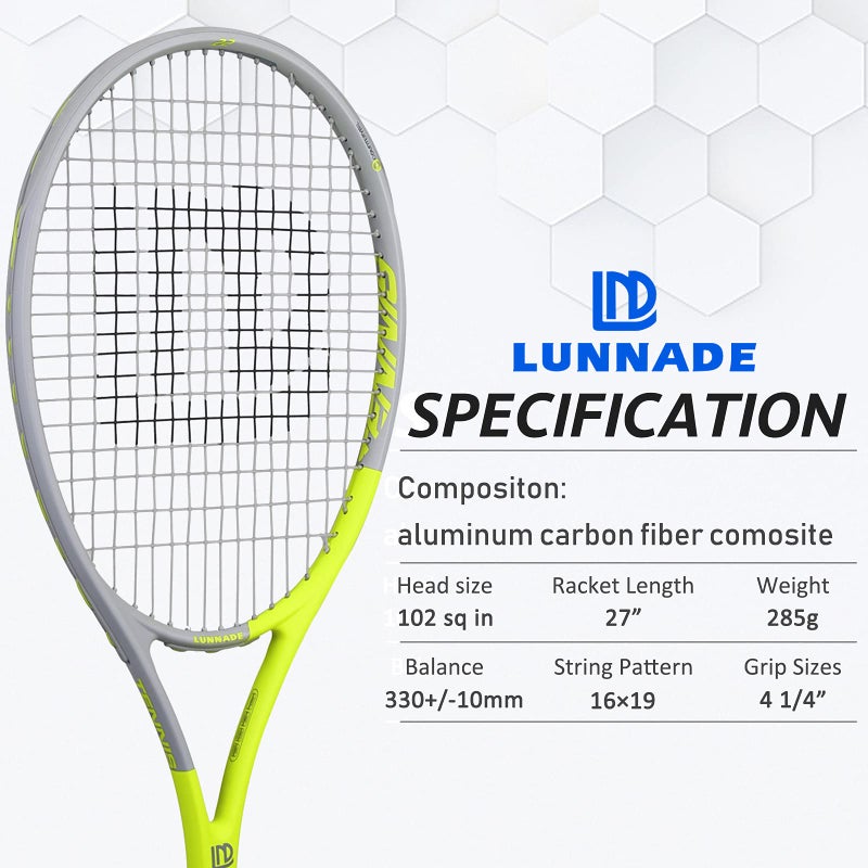 LUNNADE Adults Tennis Racket 2 Pack, Durable 27 Inch Coupled Tennis Racquet Light-Weight, Pre-Strung and Regrip, Suitable for Beginners to Intermediate Players - Image 2