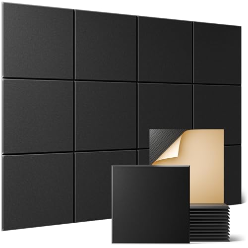 Sonicism 12 Pack Acoustic Wall Panels with Self-Adhesive, 12" X 12" X 0.4" Sound Proof Foam Panels, Decorative Soundproof Wall Panels, Sound Proof Absorbing Tiles for Home & Offices, Black - Image 1