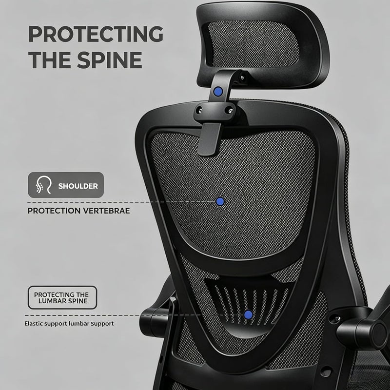 Office Chair Gaming Chair Ergonomic OfficeChair, Breathable Mesh Design High Back DeskChair with Adjustable Headrest Swivel Armrest and Lumbar Support Black(B) (black) - Image 5