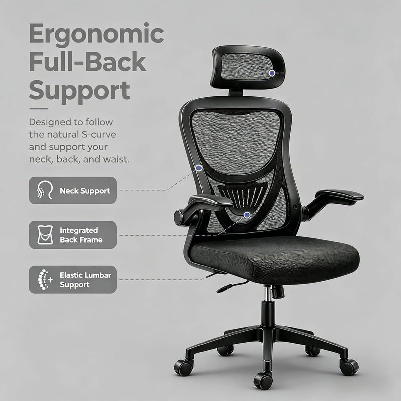 Office Chair Gaming Chair Ergonomic OfficeChair, Breathable Mesh Design High Back DeskChair with Adjustable Headrest Swivel Armrest and Lumbar Support Black(B) (black) - Image 3