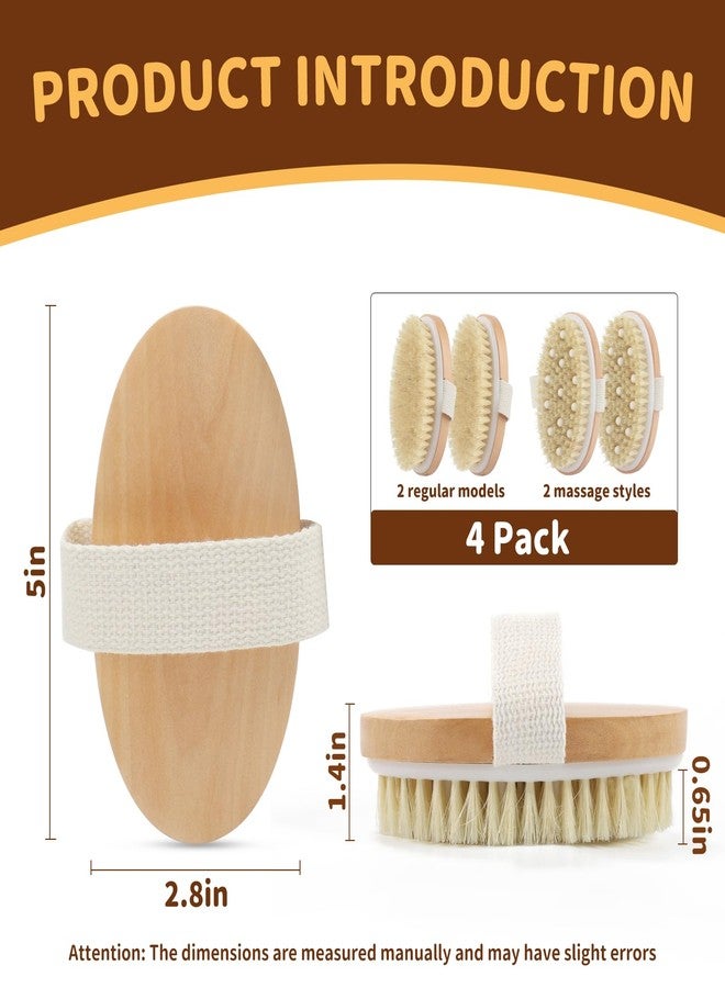 SAMEBUTECO 4 Pack Dry Body Brushing Brushes, Natural Bristle Exfoliating Scrub Brushes with Massage Nodes for Lymphatic Drainage, Skin Firming, Acne Treatment, and Cellulite Reduction - Image 2