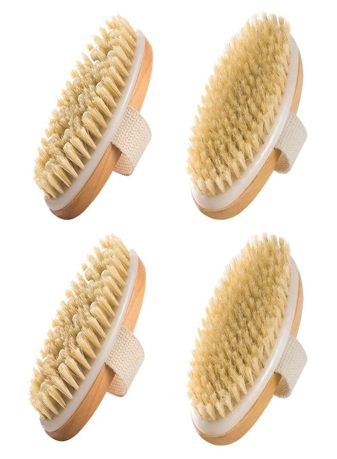 SAMEBUTECO 4 Pack Dry Body Brushing Brushes, Natural Bristle Exfoliating Scrub Brushes with Massage Nodes for Lymphatic Drainage, Skin Firming, Acne Treatment, and Cellulite Reduction - Image 1