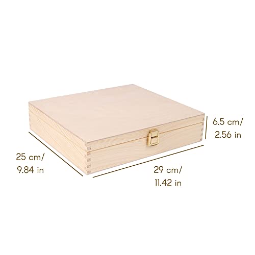 Creative Deco Wooden Storage Box Unpainted Plain | 11.41 x 9.84 x 2.55 in | Golden Latch & Lid | Perfect for Storing Valuables & Small Items in The Office or Bedroom | Keepsake Memory Trinket Chest - Image 2