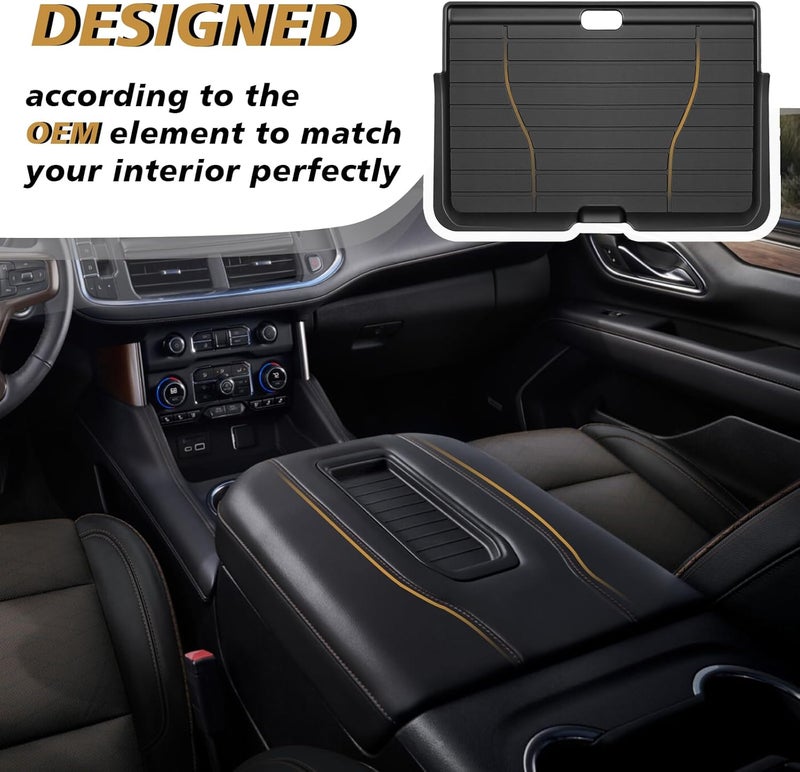 Muslogy منظم لوحة القيادة الأوسط من ، متوافق مع سيارات GMC Yukon وChevy Tahoe Suburban من طراز 2021-2024، يشمل صندوق تخزين وغطاء سري قابل للإزالة، غير مخصص لطرازات Yukon Denali/Ultimate. - Image 4