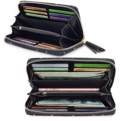 Coco Rossi Women Wallets Multi Card Case Wallet Clutch Wallet Card Holder Organizer Ladies Purse Glitter Tassel Wrist strap Purse,Black Glitter - Image 2