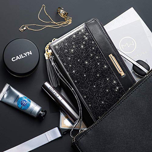 Coco Rossi Women Wallets Multi Card Case Wallet Clutch Wallet Card Holder Organizer Ladies Purse Glitter Tassel Wrist strap Purse,Black Glitter - Image 3