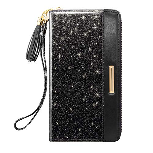 Coco Rossi Women Wallets Multi Card Case Wallet Clutch Wallet Card Holder Organizer Ladies Purse Glitter Tassel Wrist strap Purse,Black Glitter - Image 1