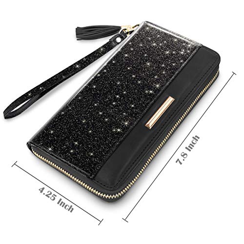 Coco Rossi Women Wallets Multi Card Case Wallet Clutch Wallet Card Holder Organizer Ladies Purse Glitter Tassel Wrist strap Purse,Black Glitter - Image 4