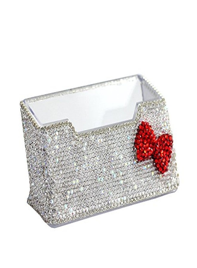 Bestbling Pure Handmade Bling Rhinestones Stainless Steel Metal Business Card Holder Name Card Case (Red Bow) - Image 1
