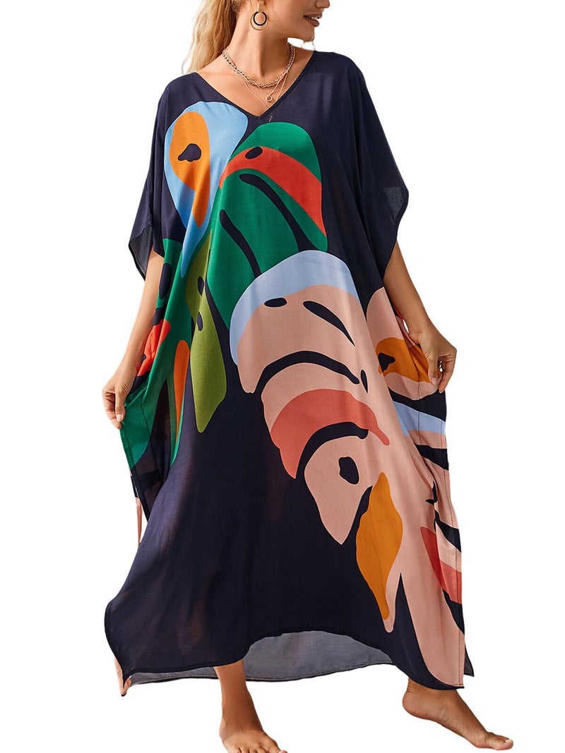 IMAGEKOPE Kaftan Dresses for Women Plus Size Bathing Suit Cover up Vneck Batwing Dress Loose fit Moroccan Caftan mumu Dresses - Image 1