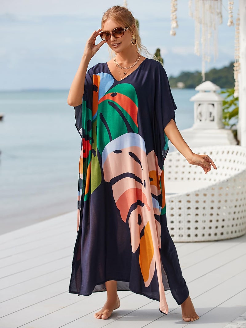 IMAGEKOPE Kaftan Dresses for Women Plus Size Bathing Suit Cover up Vneck Batwing Dress Loose fit Moroccan Caftan mumu Dresses - Image 5