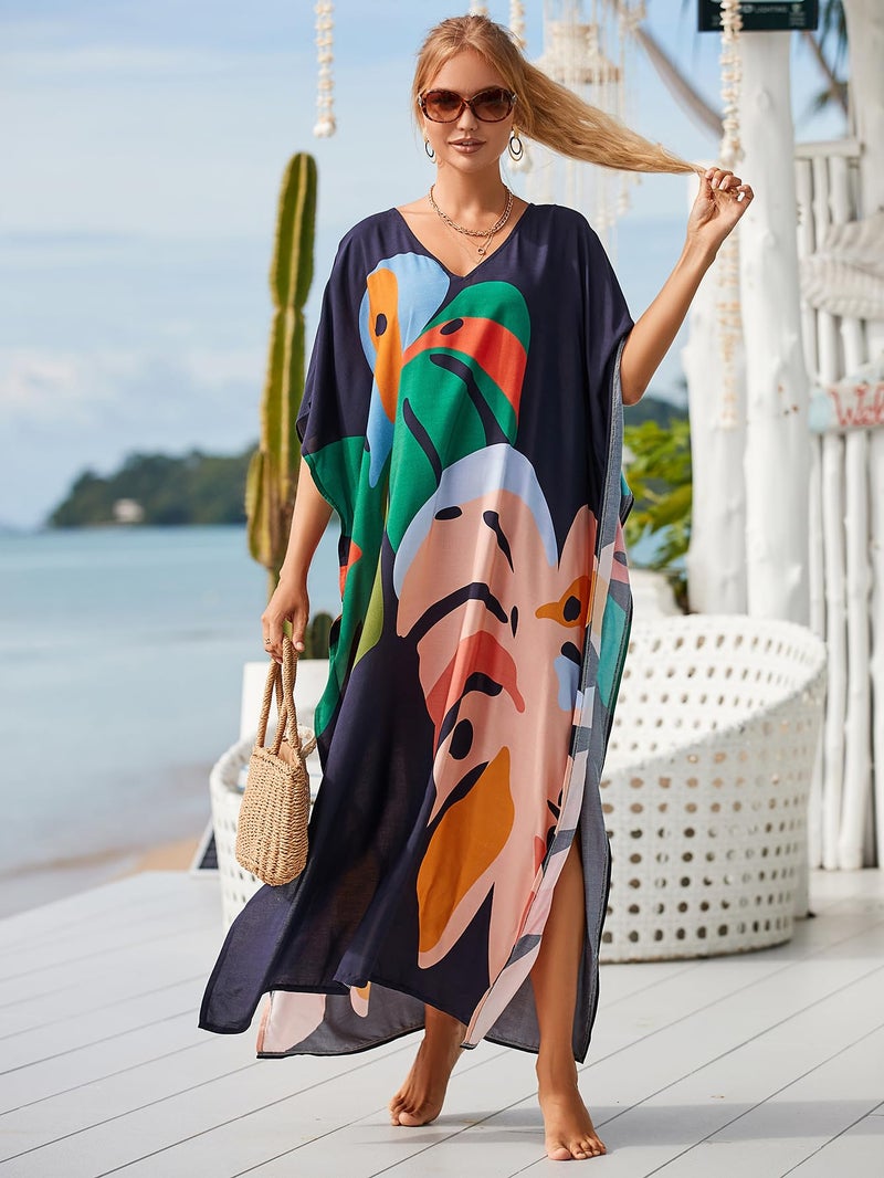 IMAGEKOPE Kaftan Dresses for Women Plus Size Bathing Suit Cover up Vneck Batwing Dress Loose fit Moroccan Caftan mumu Dresses - Image 4