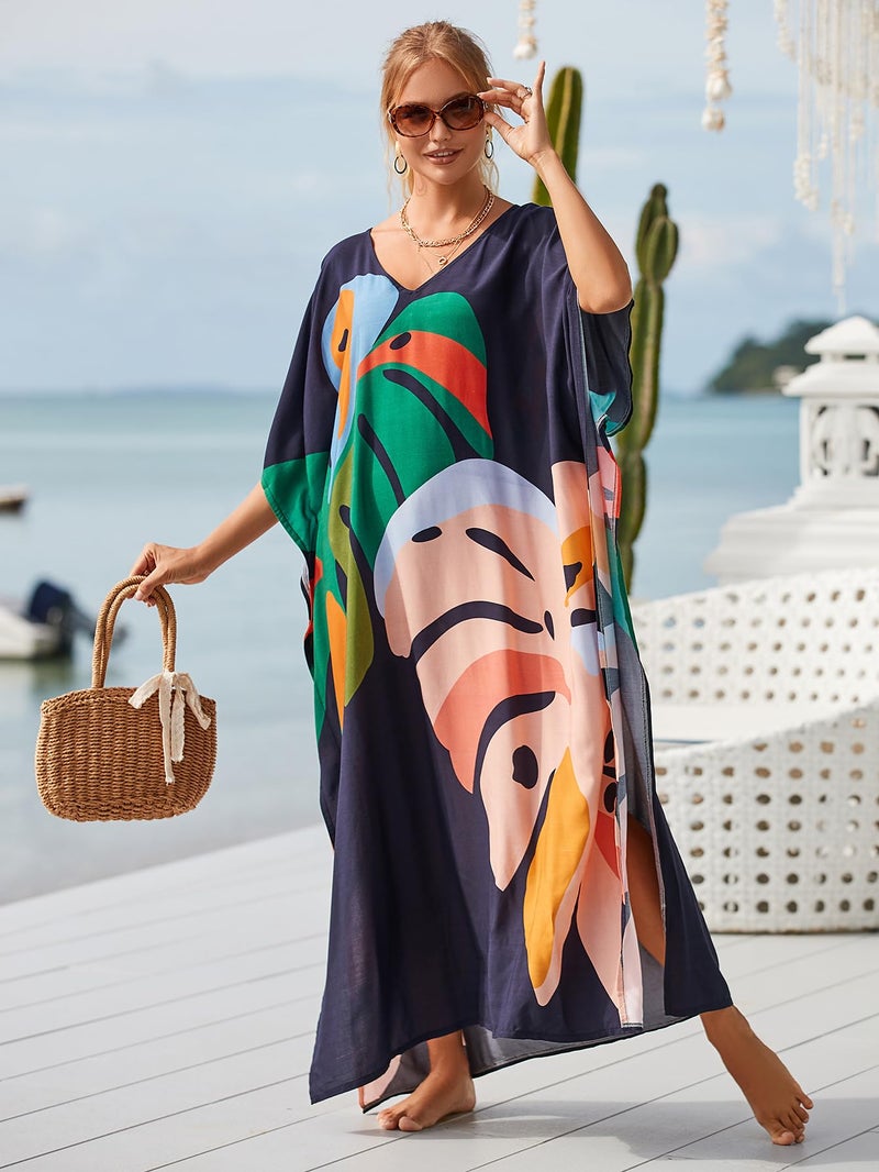 IMAGEKOPE Kaftan Dresses for Women Plus Size Bathing Suit Cover up Vneck Batwing Dress Loose fit Moroccan Caftan mumu Dresses - Image 3