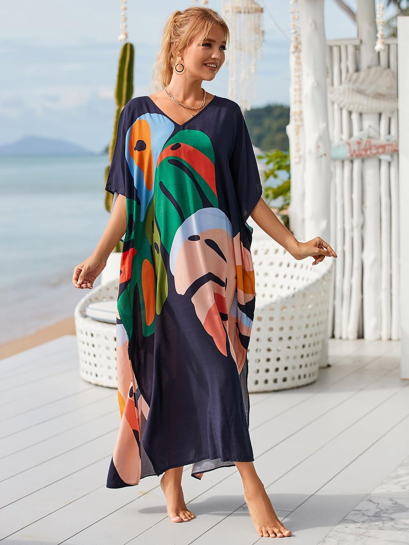 IMAGEKOPE Kaftan Dresses for Women Plus Size Bathing Suit Cover up Vneck Batwing Dress Loose fit Moroccan Caftan mumu Dresses - Image 2