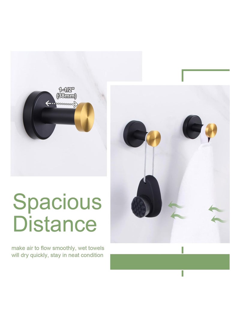 Excefore Bathroom Robe Towel Hook 2 Pack Stainless Steel Round Clothes Holder, Toilet Bath Kitchen Door Wall Mounted Hanger, Black Gold - Image 5
