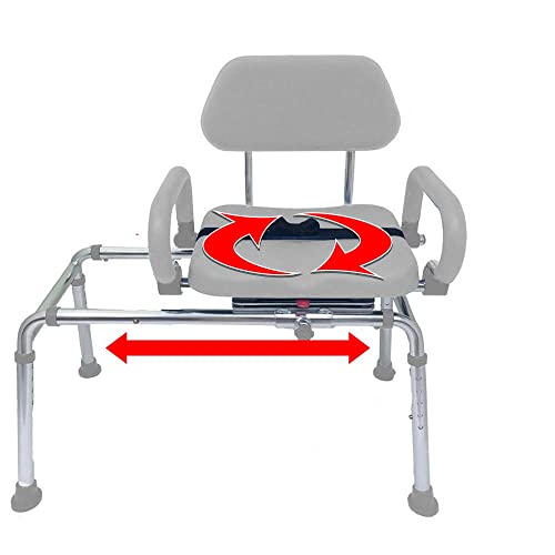 Carousel Sliding Shower Chair Transfer Bench with Swivel Seat Premium Padded Bath with Pivoting Arms Adjustable Space Saving Design for Tubs Shower for Handicap  Seniors Gray