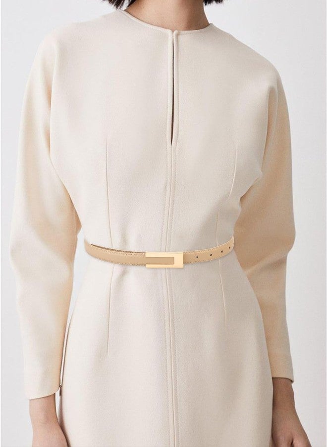 BAOKELAN Women Leather Belt Skinny Waist Belts for Dress Thin Waist Belt with Gold Buckle for Jeans Pants Apricot - Image 3