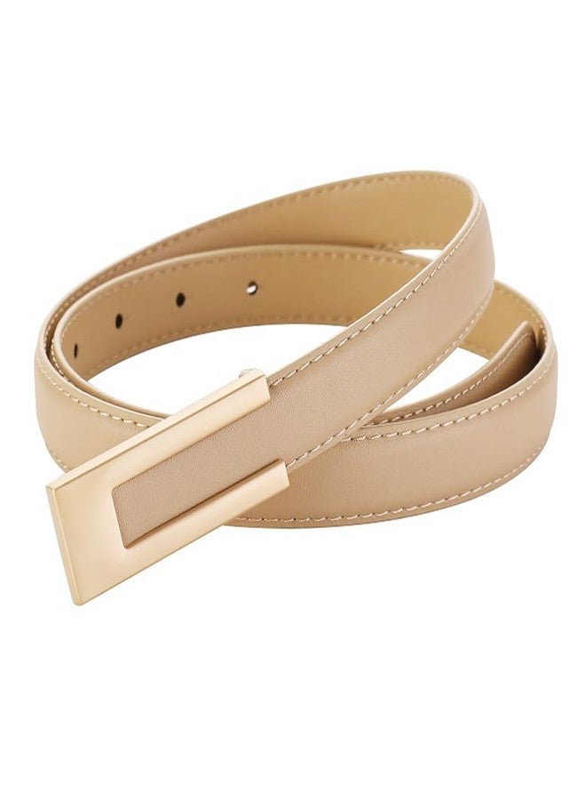 BAOKELAN Women Leather Belt Skinny Waist Belts for Dress Thin Waist Belt with Gold Buckle for Jeans Pants Apricot - Image 4