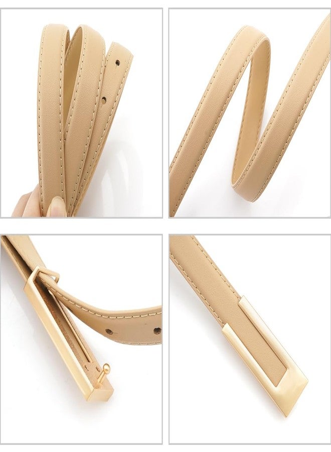 BAOKELAN Women Leather Belt Skinny Waist Belts for Dress Thin Waist Belt with Gold Buckle for Jeans Pants Apricot - Image 5