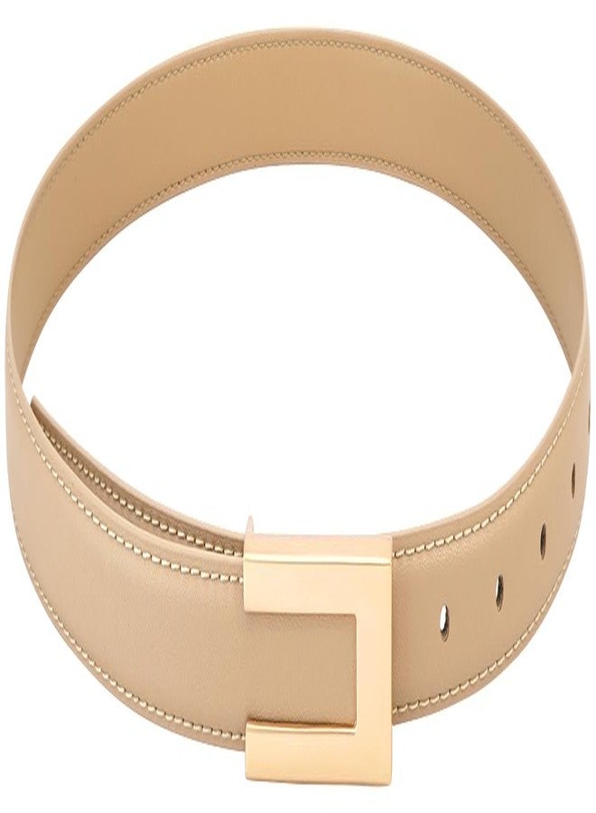 BAOKELAN Women Leather Belt Skinny Waist Belts for Dress Thin Waist Belt with Gold Buckle for Jeans Pants Apricot - Image 1