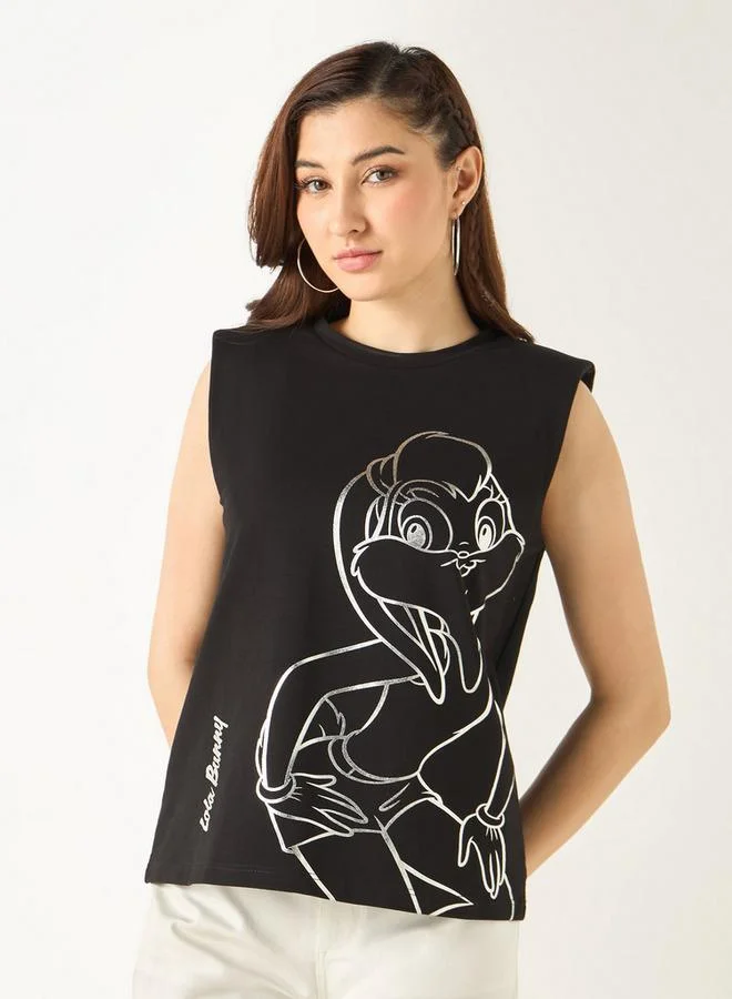 Lola Bunny Print Sleeveless T-shirt with Crew Neck