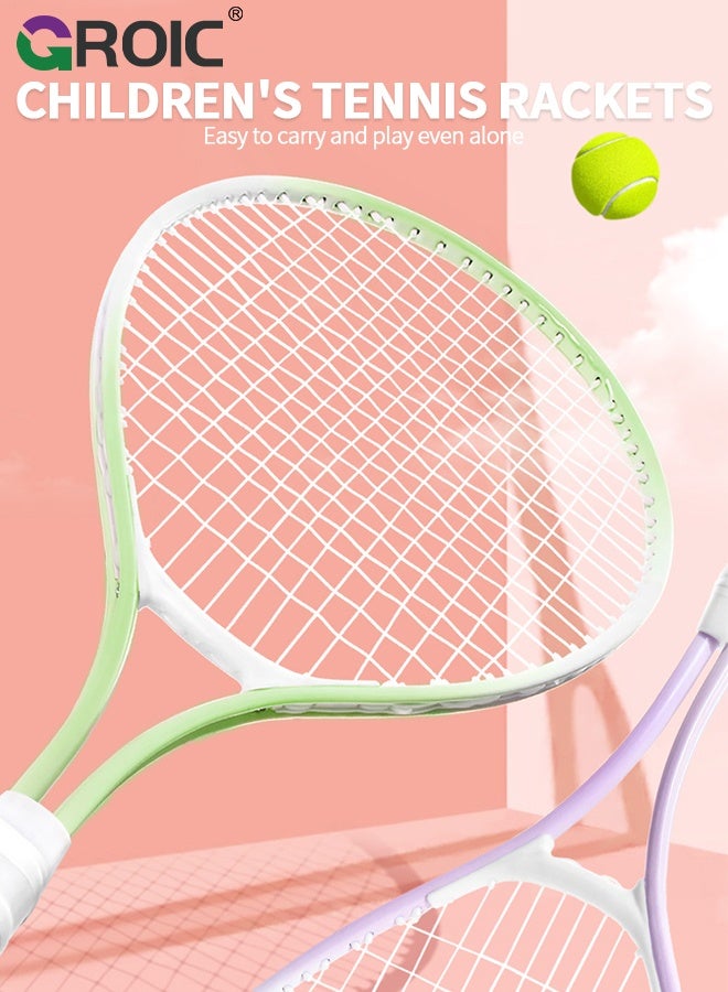 GROIC Kids Tennis Racket, 25-Inch Kids Luminous Tennis Racket Set, Light Green Iron Alloy Tennis Trainer Racket with Solo Trainer, Design for Youth and Teens, Ideal for Outdoor Training and Night Play - Image 4