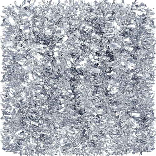KRIWIN 6 pcs Artificial Tinsel Garlands Length-5.5 ft for Christmas Decor, Home Office Party Decoration (Silver) - Image 2