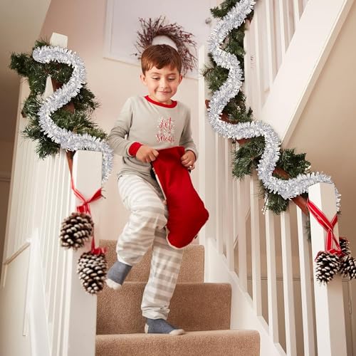 KRIWIN 6 pcs Artificial Tinsel Garlands Length-5.5 ft for Christmas Decor, Home Office Party Decoration (Silver) - Image 5
