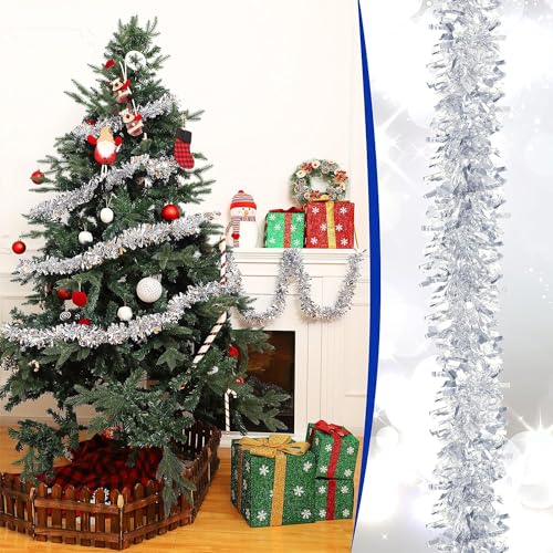 KRIWIN 6 pcs Artificial Tinsel Garlands Length-5.5 ft for Christmas Decor, Home Office Party Decoration (Silver) - Image 4