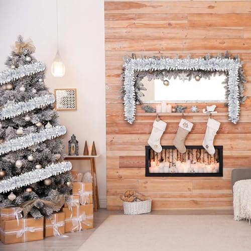 KRIWIN 6 pcs Artificial Tinsel Garlands Length-5.5 ft for Christmas Decor, Home Office Party Decoration (Silver) - Image 3