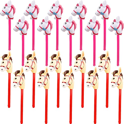 Haconba 20 Pcs 40 Inch Horse Inflatable Stick Inflatable Cowboy Cowgirl Pony Stick Horse Head Stick Balloon for Christmas Birthday Pool Horse Theme Party Decor Supplies Favors 2 Colors - Image 1