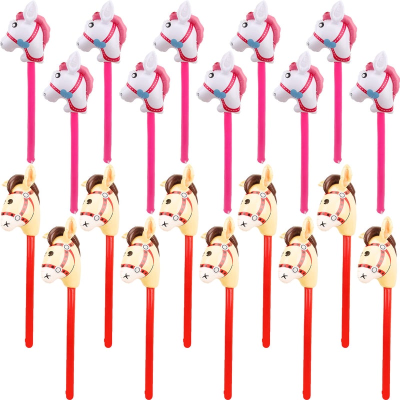 Haconba 20 Pcs 40 Inch Horse Inflatable Stick Inflatable Cowboy Cowgirl Pony Stick Horse Head Stick Balloon for Christmas Birthday Pool Horse Theme Party Decor Supplies Favors 2 Colors - Image 3