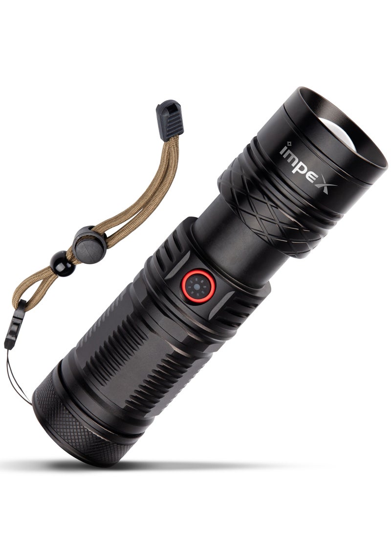 Impex Rechargeable Flashlight | 20W Laser LED | Aircraft Non-Corrosive Aluminum Body | 6600mAh Li-ion Battery | Built-In Power Bank | Type-C | 2 Modes | Adjustable Focus | 1000m Range | 800-1000 Lumens  - Image 1
