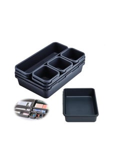 Plastic Drawer Organizers Set, 3-Size Versatile Trays for Bathroom, Vanity, Makeup, Kitchen Gadgets, Utensils, and Office, Storage Bins, Dark Gray, 8 PCS