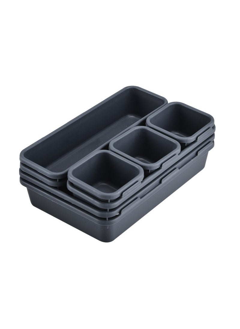 SYOSI - Plastic Drawer Organizers Set, 3-Size Versatile Trays for Bathroom, Vanity, Makeup, Kitchen Gadgets, Utensils, and Office, Storage Bins, Dark Gray, 8 PCS - Image 1