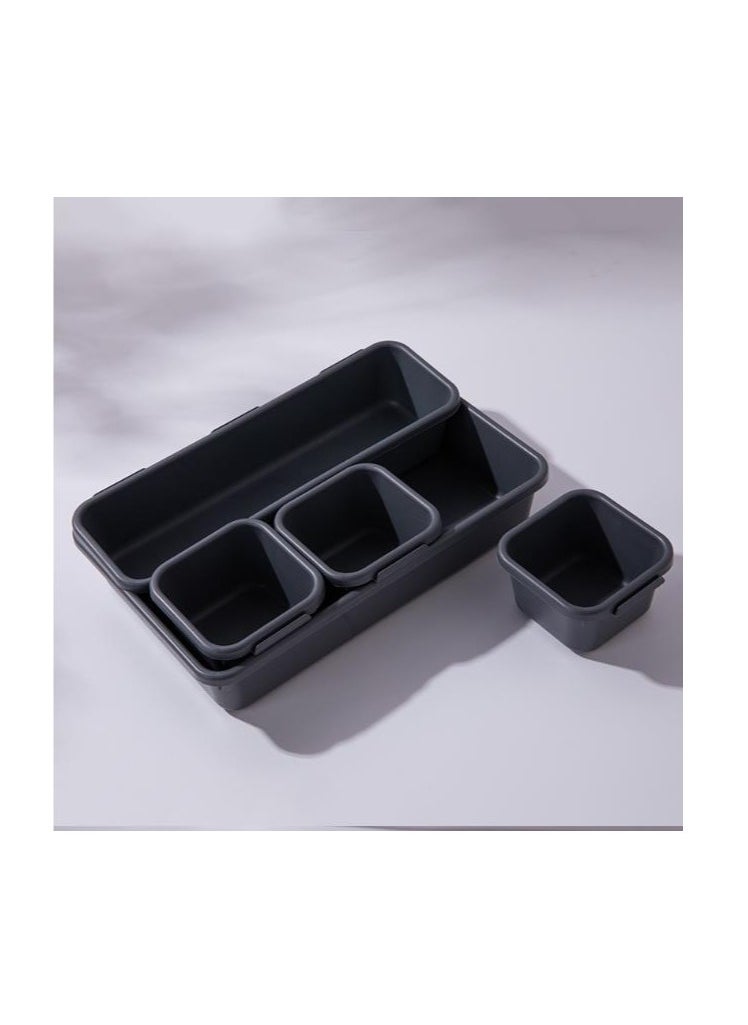SYOSI - Plastic Drawer Organizers Set, 3-Size Versatile Trays for Bathroom, Vanity, Makeup, Kitchen Gadgets, Utensils, and Office, Storage Bins, Dark Gray, 8 PCS - Image 1