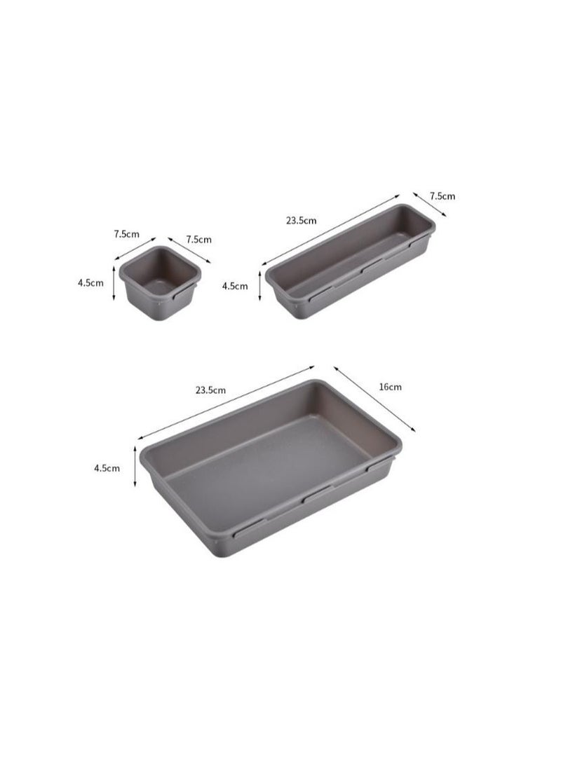 SYOSI - Plastic Drawer Organizers Set, 3-Size Versatile Trays for Bathroom, Vanity, Makeup, Kitchen Gadgets, Utensils, and Office, Storage Bins, Dark Gray, 8 PCS - Image 1