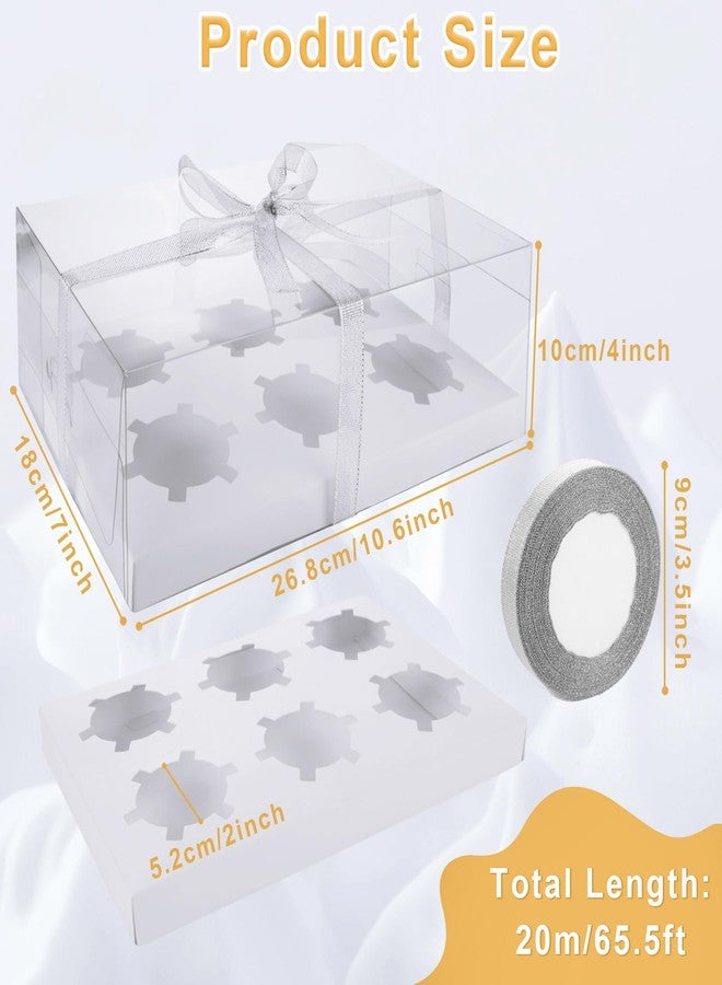 LISHINE 20 Pack Clear Cupcake Boxes 6 Count Cupcake Containers with Gift Ribbon, Plastic Cupcake Holder 6 Count Cup Cake Boxes, Cup Cake Holders Carrier for Parties, Baking, Wedding, Transport - Image 2