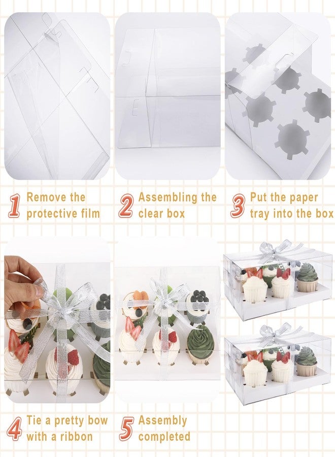 LISHINE 20 Pack Clear Cupcake Boxes 6 Count Cupcake Containers with Gift Ribbon, Plastic Cupcake Holder 6 Count Cup Cake Boxes, Cup Cake Holders Carrier for Parties, Baking, Wedding, Transport - Image 3